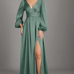 dusty blue mismatched bridesmaid dresses Eucalyptus Satin Convertible Bridesmaid Dress Multi Ways Wrap A-Line G  NZ  Bridal